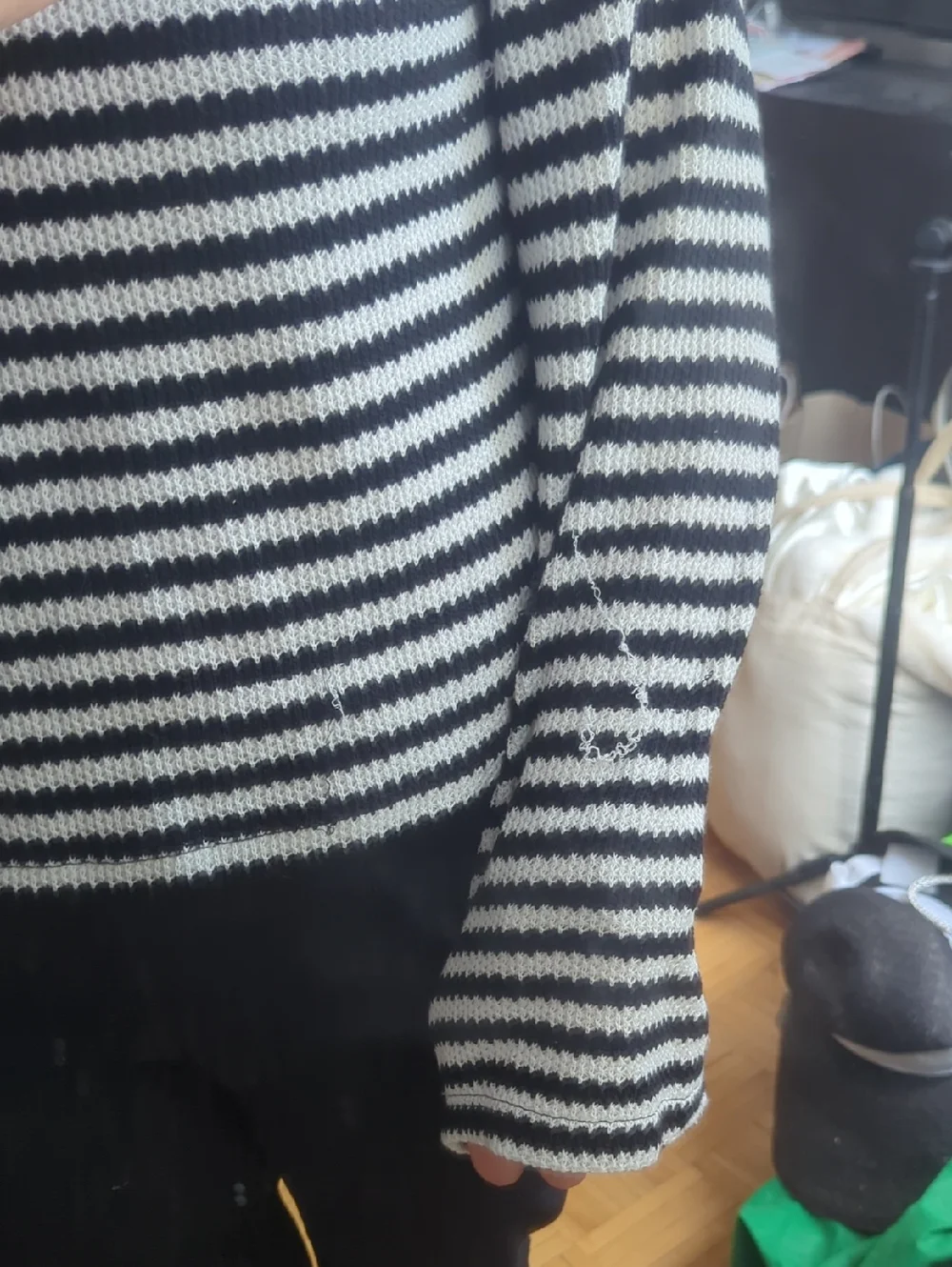 Striped Black & White Boatneck Sweater Top - Women - Picture 4 of 5